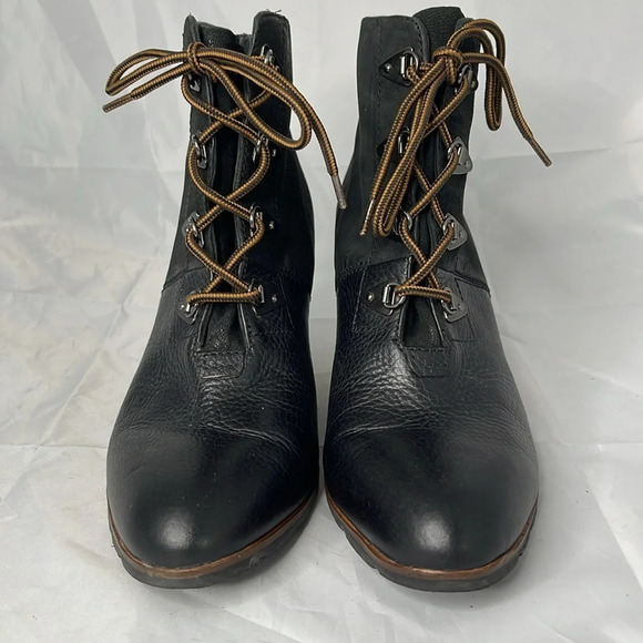 FRANCO SARTO Derby Black Wedge Lace Up Boots Pebble Grain Nubuck Leather Edgy 12 - Picture 3 of 13